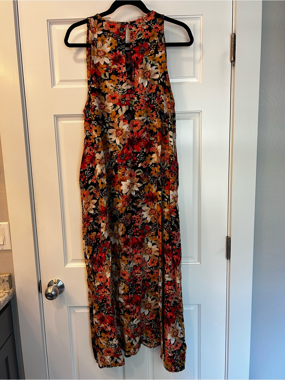 NATURAL LIFE Black Floral Keyhole Top with Mustard & Red Accents - Picture 4 of 4